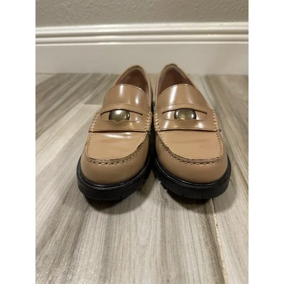 FREE PEOPLE Liv Camel Leather Penny Loafers 6 EUR 36 Heritage Minimalist Preppy - Picture 5 of 16